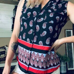 🌻6 for $25 NWT NY&C black paisley geometric print chiffon button down shirt